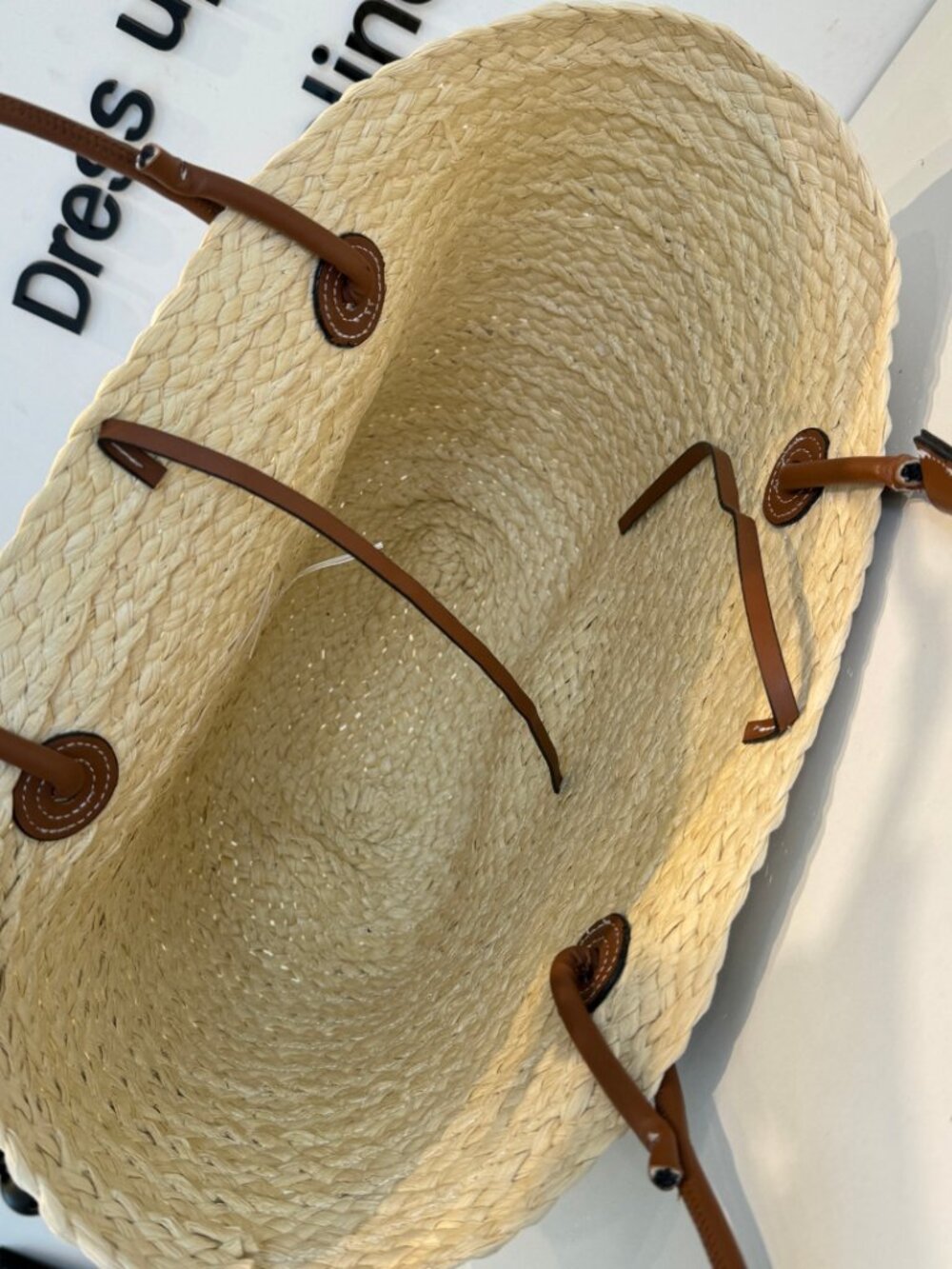 Loewe Natural Straw Tote with Brown Leather Handles and Purple Anagram - Picture 3 of 7